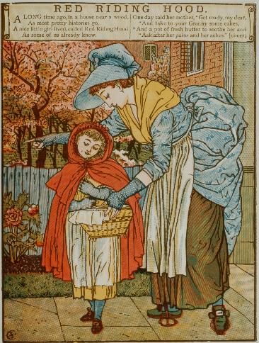 Little Red Riding Hood (das englische Rotkäppchen), London 1866, Illustrator Walter Crane