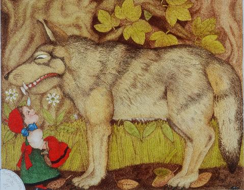 Rotkäppchen und der Wolf, aus dem Kinderbuch Rotkäppchen, Verlag F. Coppenrath, Münster, 1985