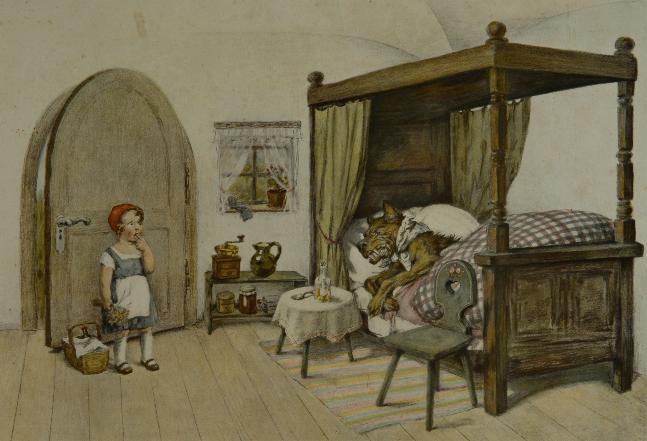 Rotkäppchen bei der Großmutter, Schulwandbild 1916