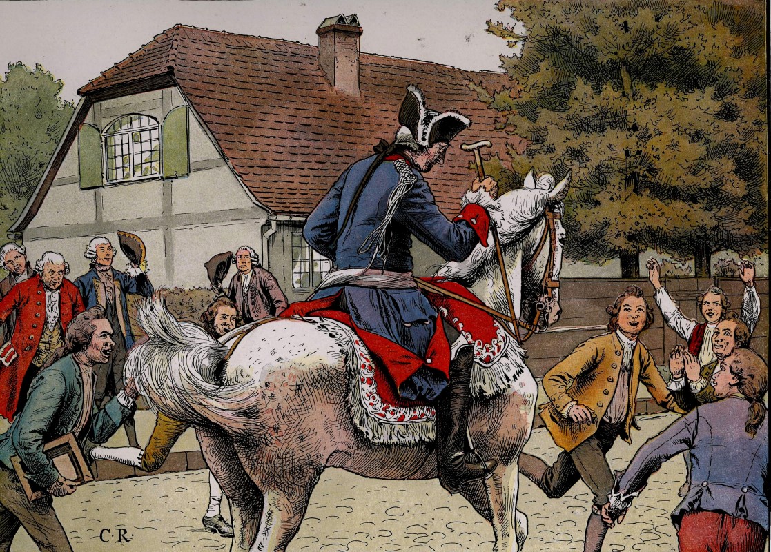 (Gemlde von C. Rchling.): „KNIG FRIEDRICH UND DIE POTSDAMER SCHULJUGEND“. (aus: „Friedrich der Grosse, dem deutschen Volke geschildert in bildlichen Darstellungen von Carl Rchling u. Richard Kntel und in historischer Ausfhrung von Hermann Mller-Bohn, herausgegeben v. Paul Kittel, mit Buchschmuck v. Franz Stassen“, Berlin 1901. (Foto: Udo Kleinfelder, Lohr)