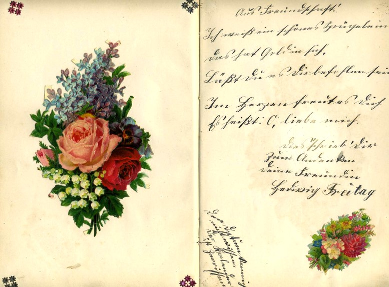 Doppelseite aus dem Poesiealbum der Theresia Freitag (verh. Stenger) aus Halsbach.