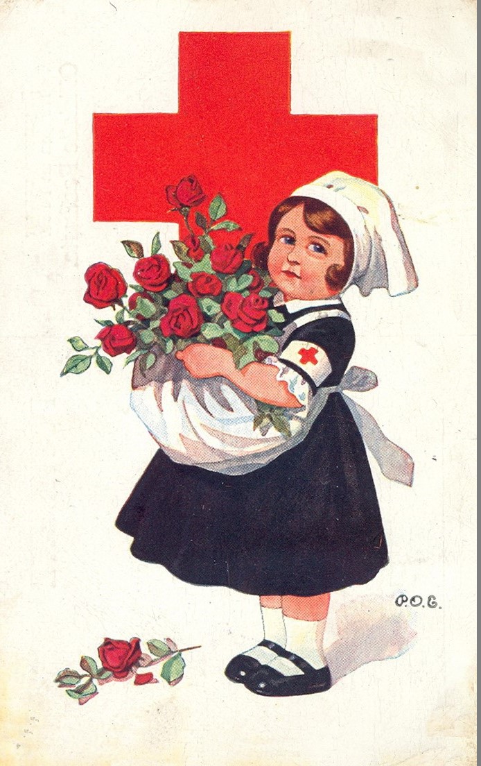 Offiziellle Rotkreuz-Postkarte, Mdchen in Schwesterntracht