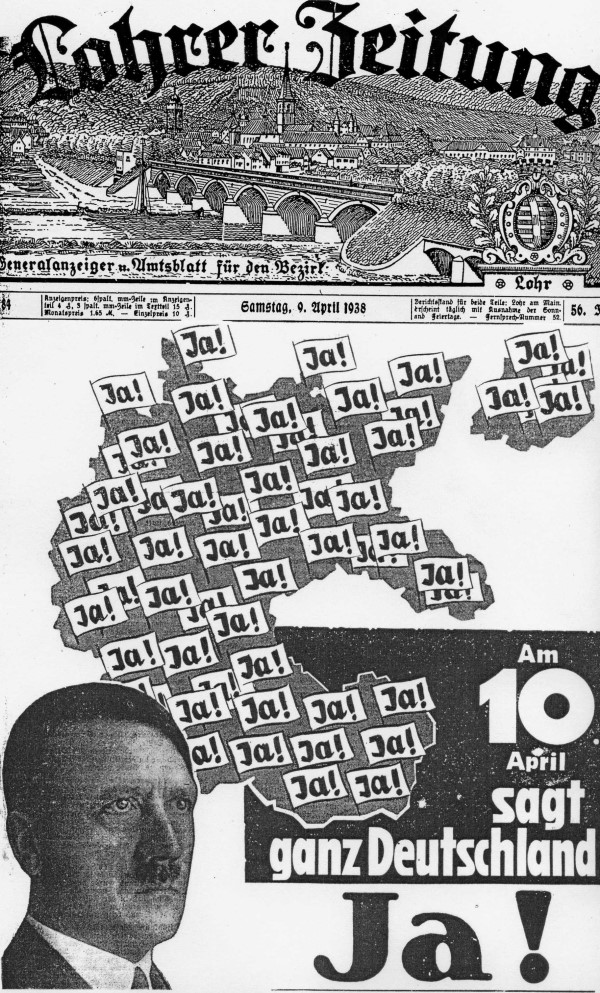 Titelseite der Lohrer Zeitung am 9. April 1938