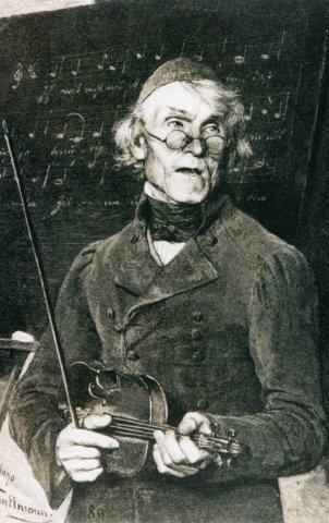 „Der alte Cantor“ - der Lehrer war oft auch Kantor; Holzstich um 1880