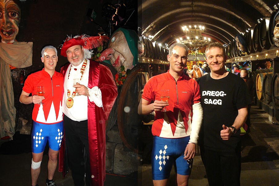 Der Stimmenimitator Thomas Ullrich mit Prsident Bernhard Schlereth und Michl Mller