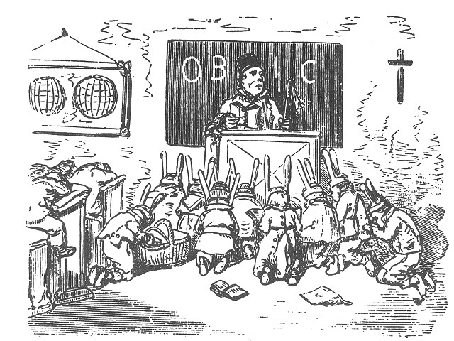 Karikatur ber die Strafen an franzsischen Schulen, Litho um 1860: