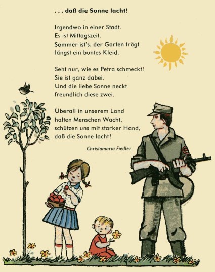 „...da die Sonne lacht!“, Gedicht im „Lesebuch 2, Klasse 2“, Volk und Wissen, Volkseigener Verlag Berlin, 1978 (Foto: Schulmuseum)