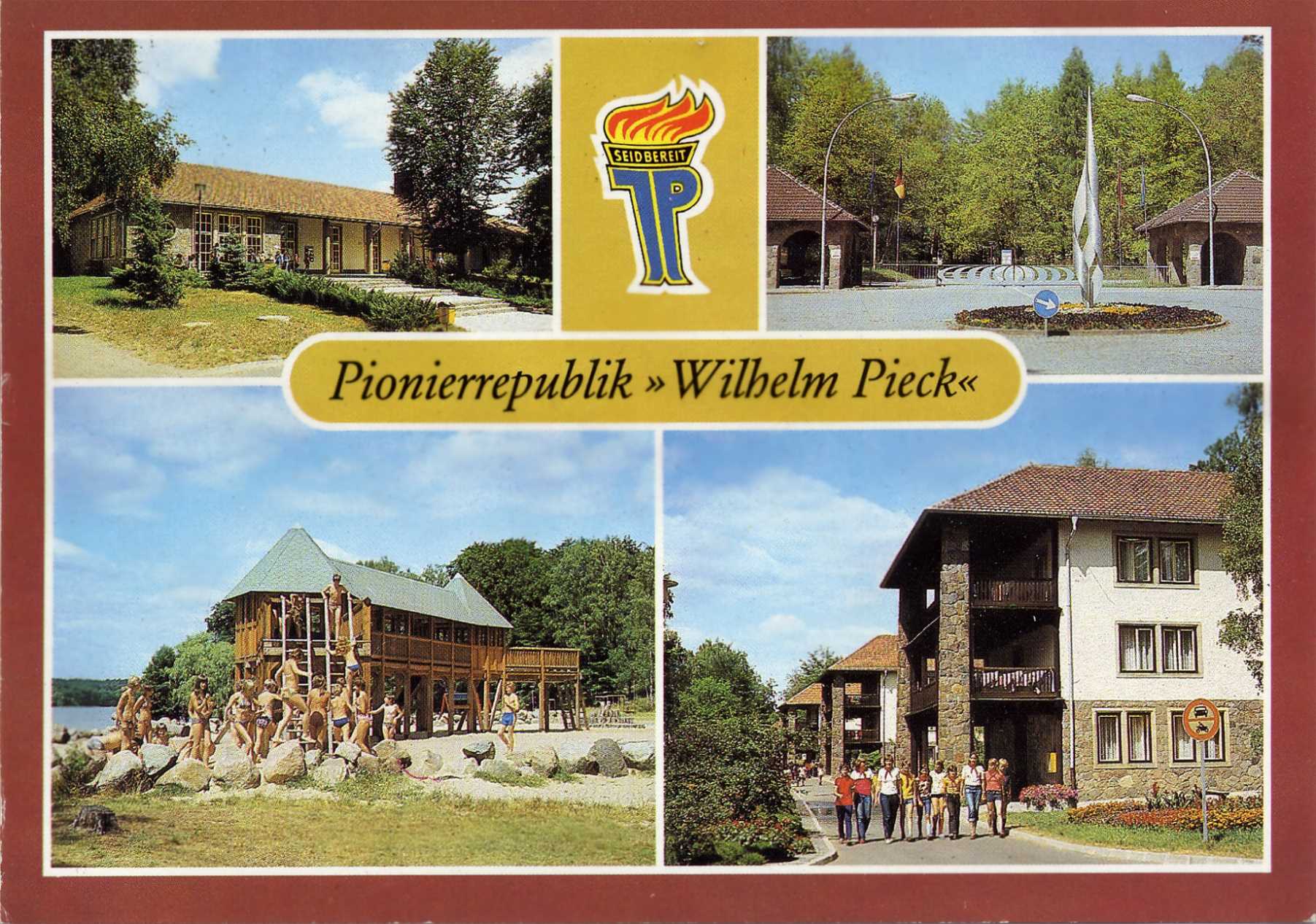 Postkarte der Pionierrepublik Wilhelm Pieck, einem 1952 bei Altenhof am Ufer des Werbellinsees erffneten sozialistischen Schullandheim und Ferienlager. (Repro: Eduard Stenger))