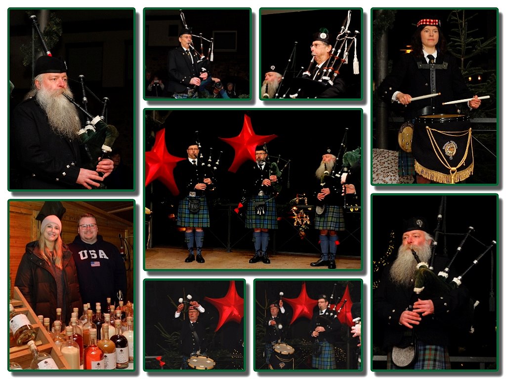 Die Spessart Highlanders auf dem Lohrer Schneewittchen Weihnachtsmarkt...