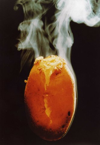 Dampfende Pellkartoffel (Fotografie: "Das Kartoffelmuseum, München")