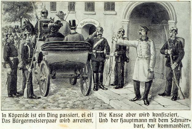 Postkarte zum Thema „Der Hauptmann von Köpenick“, geschrieben am 26. 10. 1906