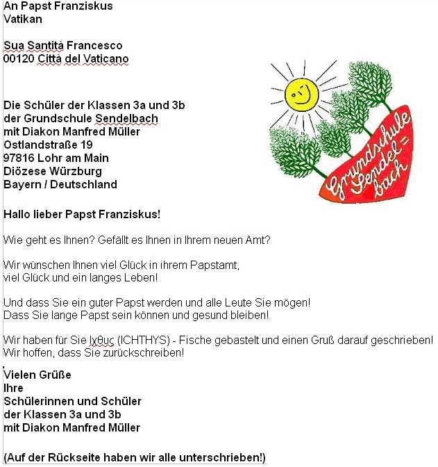 Brief an den Papst Franziskus