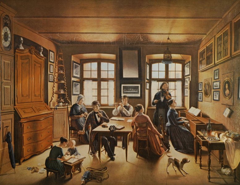 Schulwandwild (um 1972): Wohnzimmer aus der Zeit des Biedermeier (1815 bis 1848). (Foto Kleinfelder, Lohr a.Main)