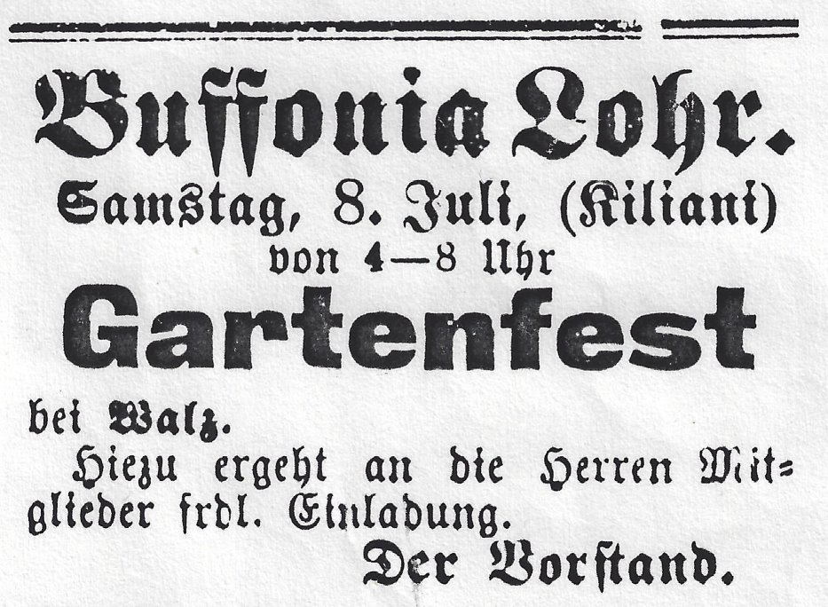 Inserat im Lohrer Anzeiger im Juli 1905