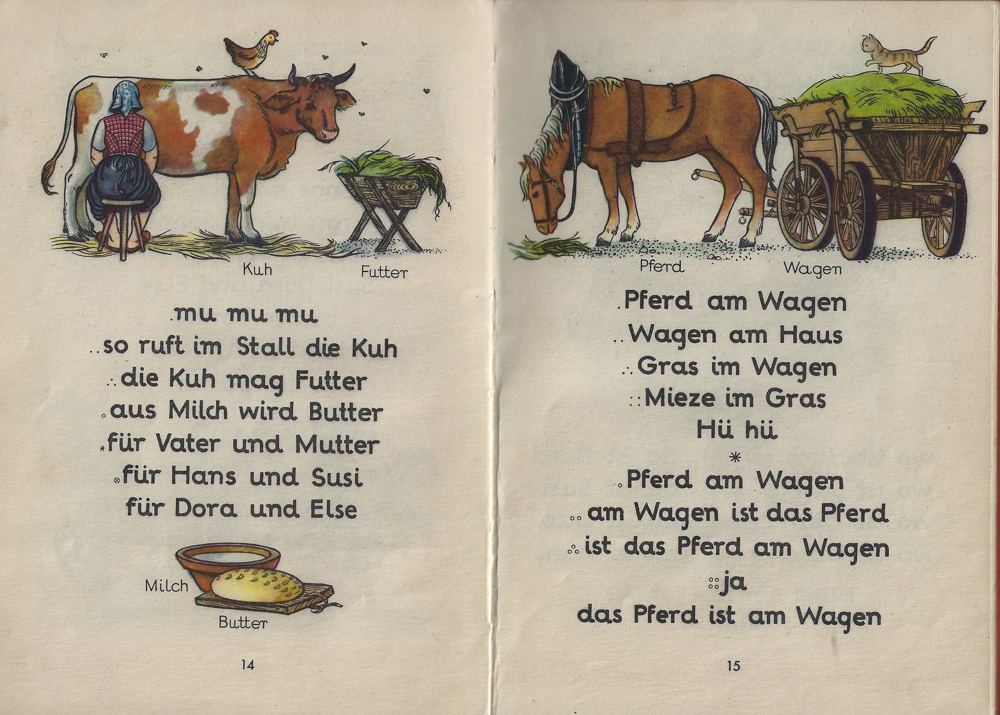 Doppelseiten aus der Fibel Mein erstes Buch, von Hans Br�ckl, Bayerischer Schulbuch Verlag und Oldenbourg Verlag, M�nchen, 1948