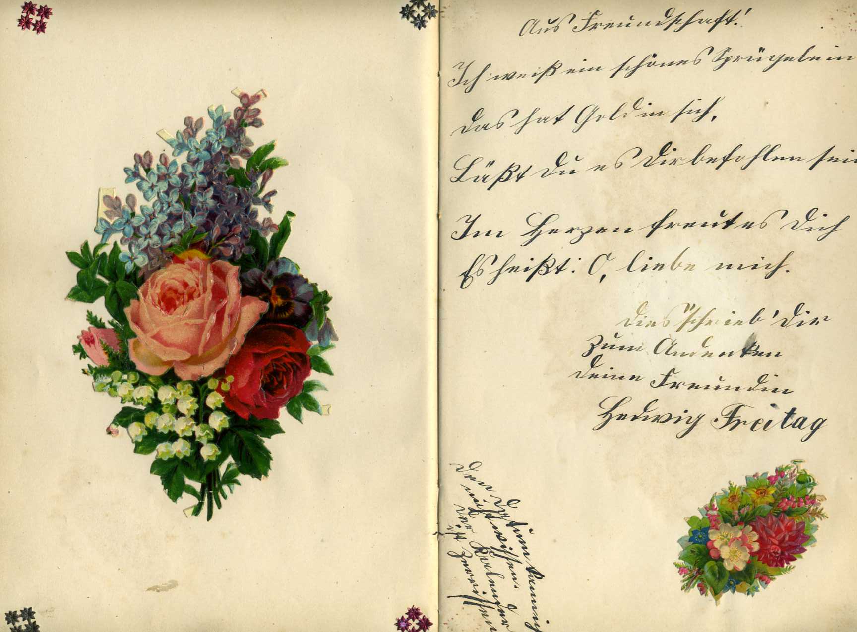 Doppelseite aus dem Poesiealbum der Theresia Freitag (verh. Stenger) aus Halsbach.