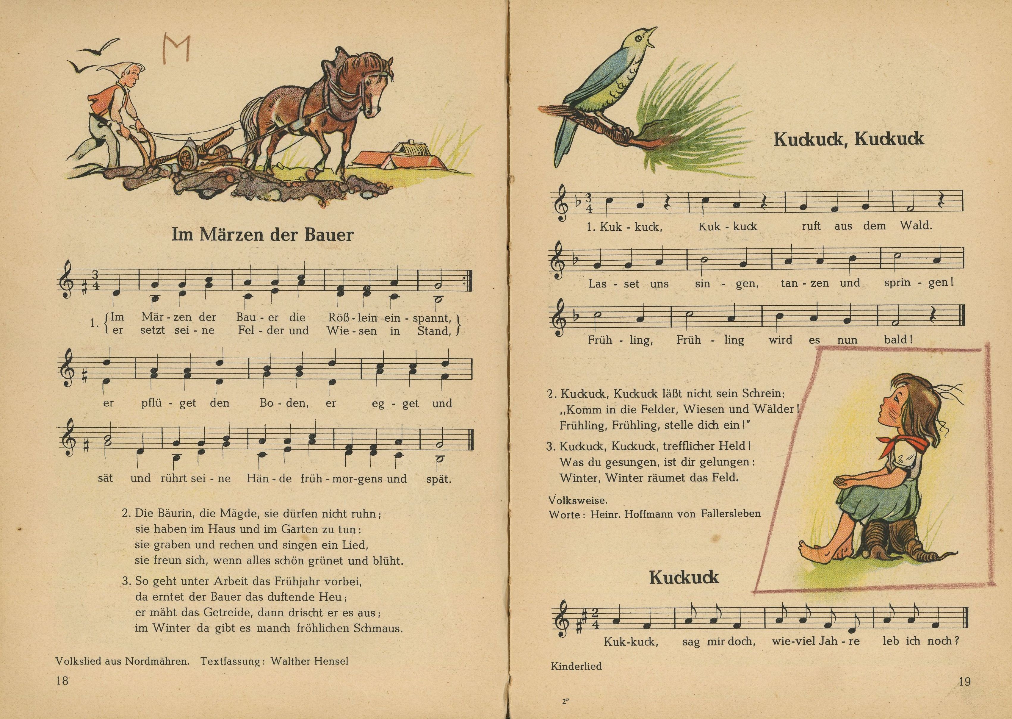 Doppelseite aus dem Liederbuch Sing mit, Bayern 1954