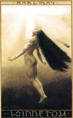 Buch-Titel-Illustrationen von dem Maler Sascha Schneider aus den Jahren 1903 und 1904 fr die bis heute beibehaltene „grne“ Reihe des Karl-May-Verlages (Abdruck mit freundlicher Genehmigung des Karl-May-Verlages Bamberg)