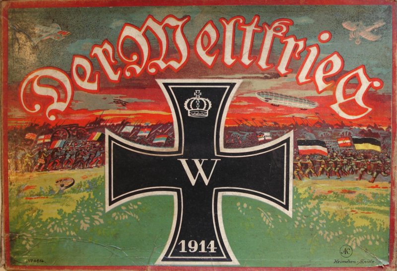 "Der Weltkrieg. Neuestes, sehr unterhaltendes und belehrendes Kriegs-Spiel", 1914, Deckelillustration