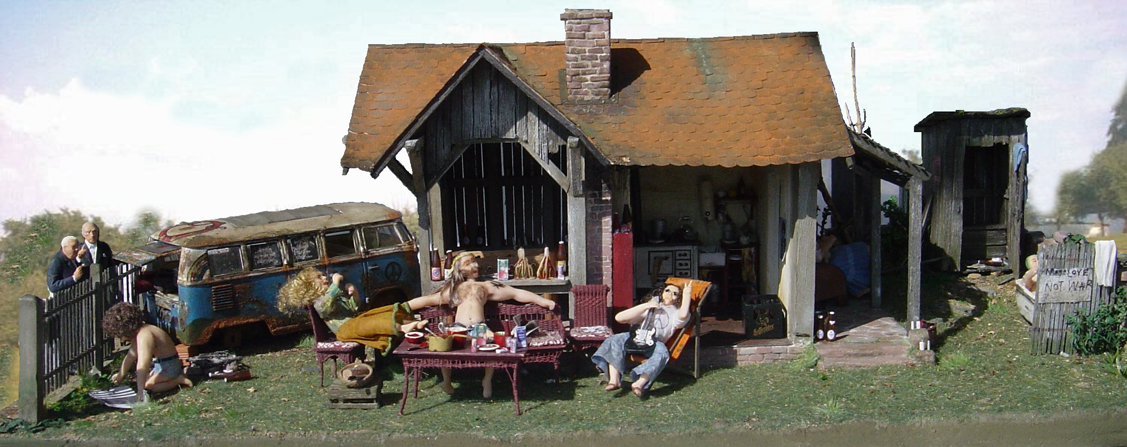 In einem kleinen Schuppen führt eine Hippie-Kommune Ende der 1960er Jahre ein lockeres, aber nicht unbeschwertes Leben. Sie sieht die weltpolitischen Probleme und versucht dagegen anzukämpfen, wird aber von den etablierten Parteien in Person von Konrad Adenauer und Ludwig Erhard  mit Sorge und Misstrauen beobachtet.