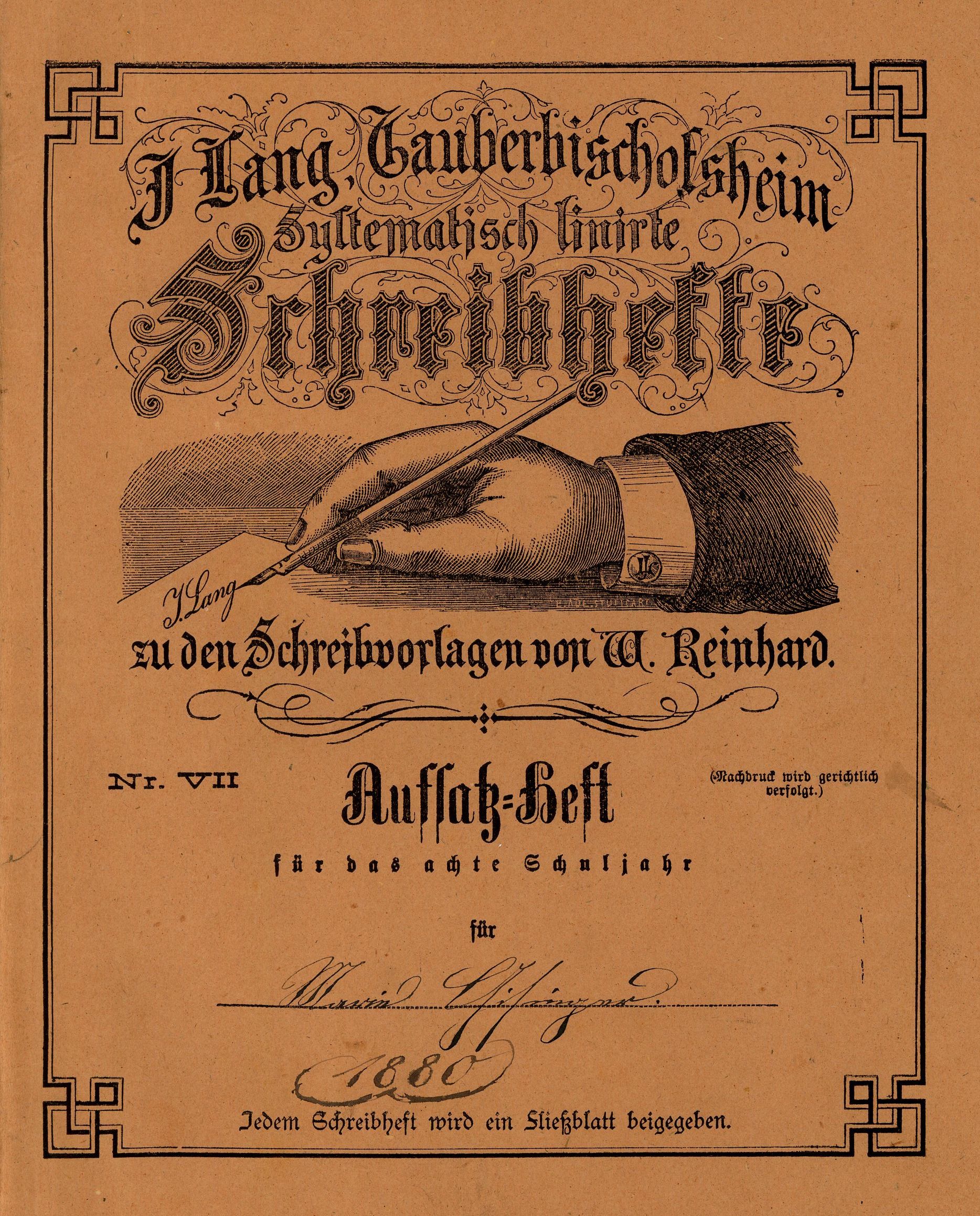 Deutsche Schrift - Schreibheft mit Eintrgen im Jahr 1880