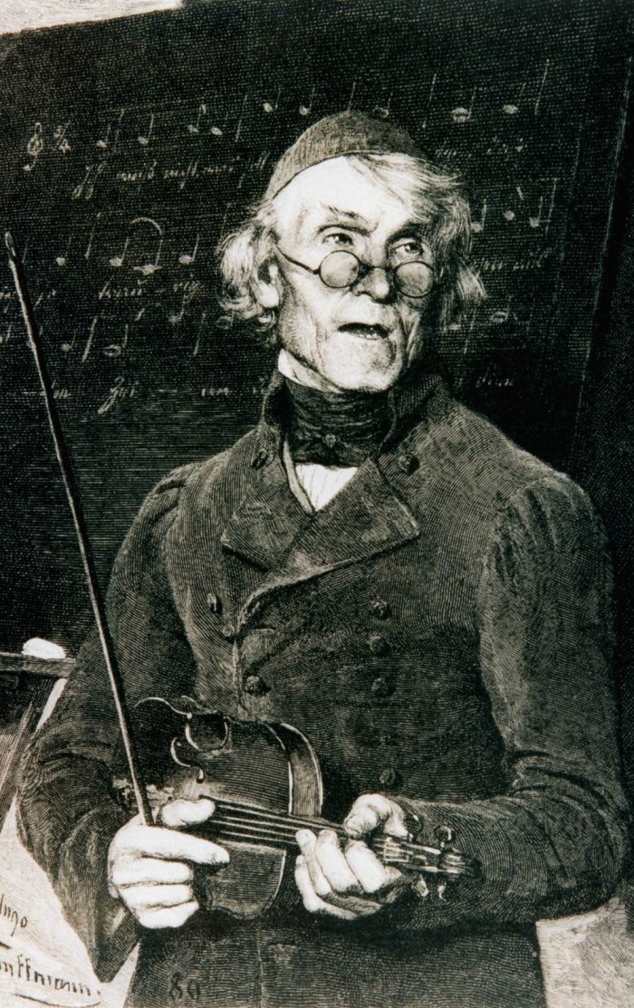 „Der alte Lehrer und Cantor“, (Holzstich 1880; Repro: Udo Kleinfelder, Lohr)