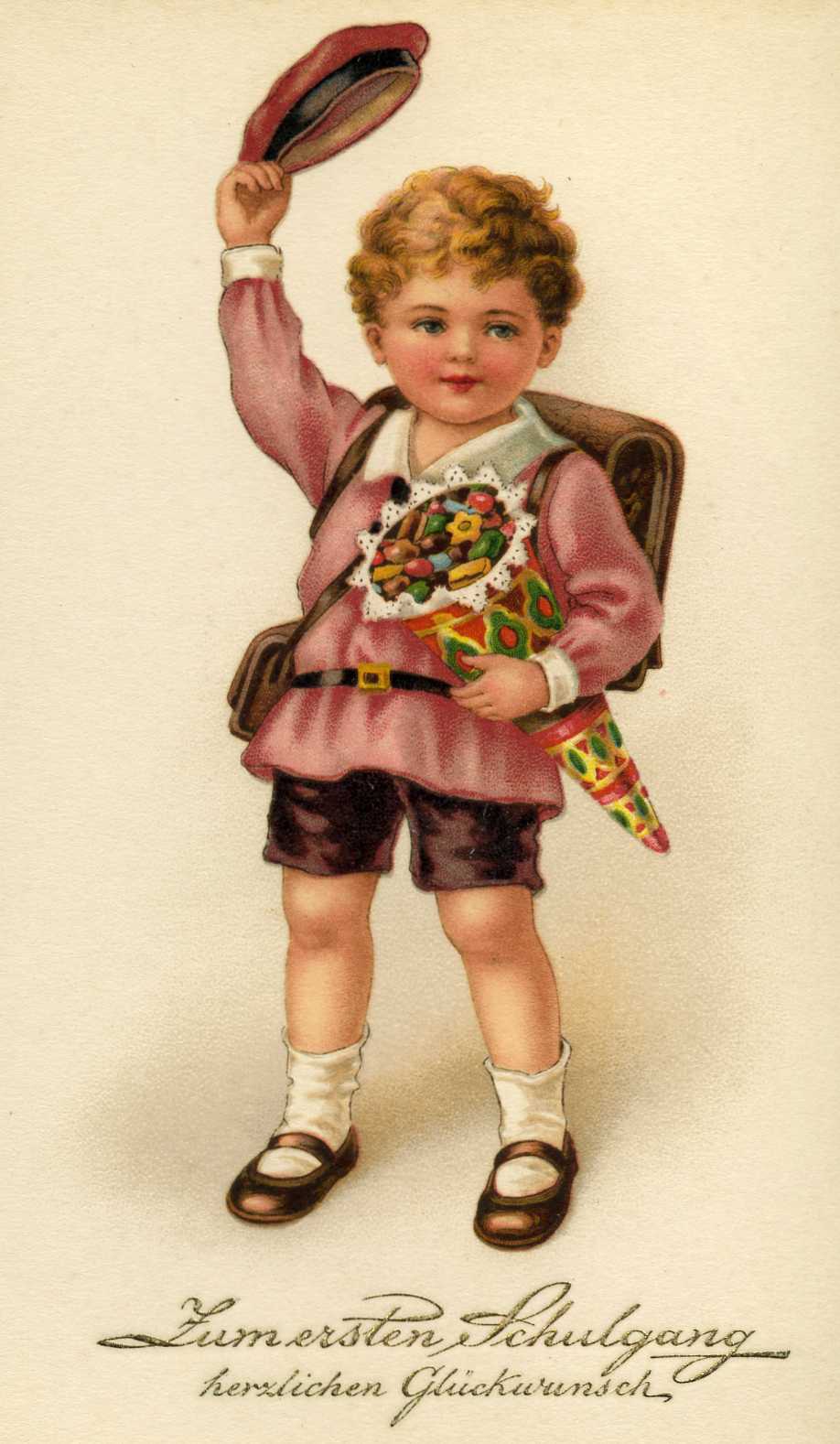 Glckwunsch-Postkarte "Zum ersten Schulgang". (Repro: Eduard Stenger)