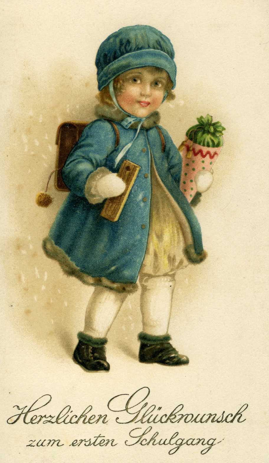 Glckwunsch-Postkarte "Herzlichen Glckwunsch zum ersten Schulgang". (Repro: Eduard Stenger)