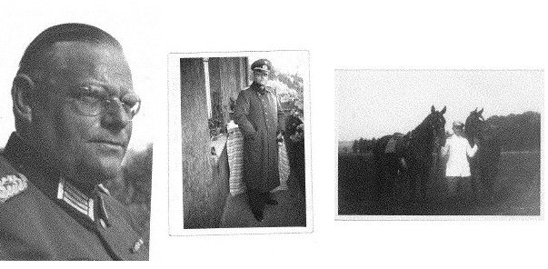 Walter Albert Lothar Sensburg: rechts (mit Pferden) als Leutnant 1915 im Ersten Weltkrieg; Mitte: zu Beginn des Zweiten Weltkriegs; links: Kopffoto 1943