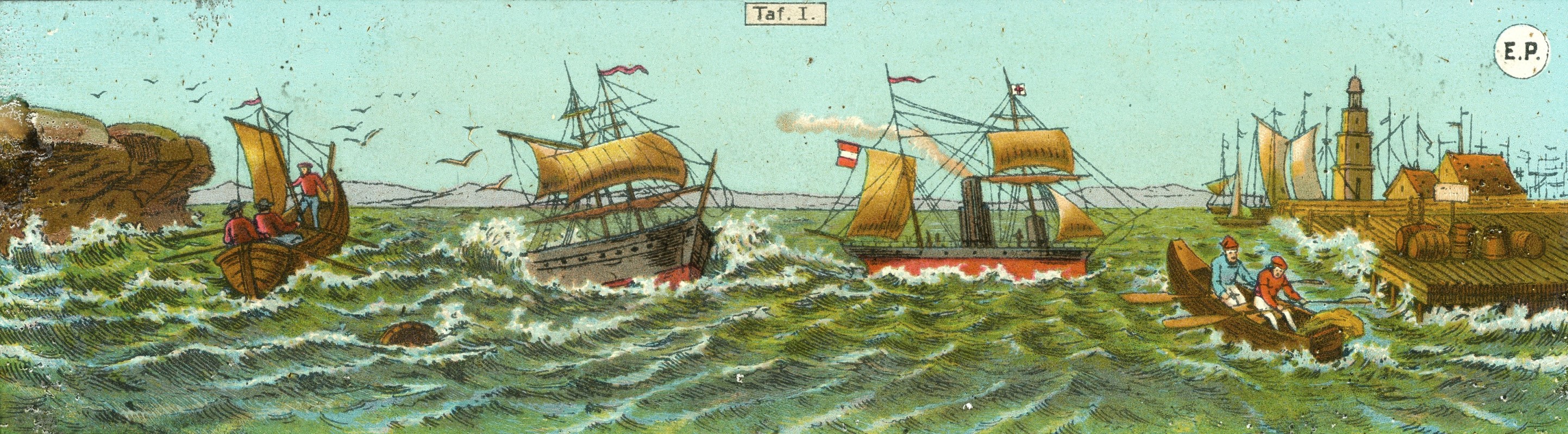 „Sturm auf dem Meer“, Glasschiebebild fr die Laterna Magica aus der Zeit um 1890