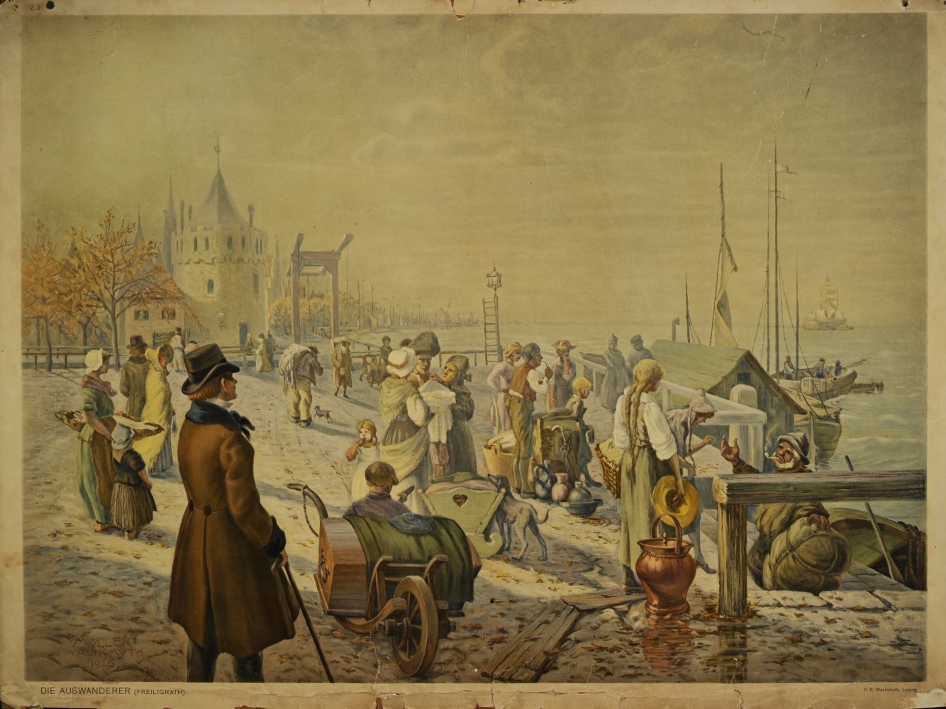 „DIE AUSWANDERER“, Schulwandbild von Müller Wachsmuth 1925,