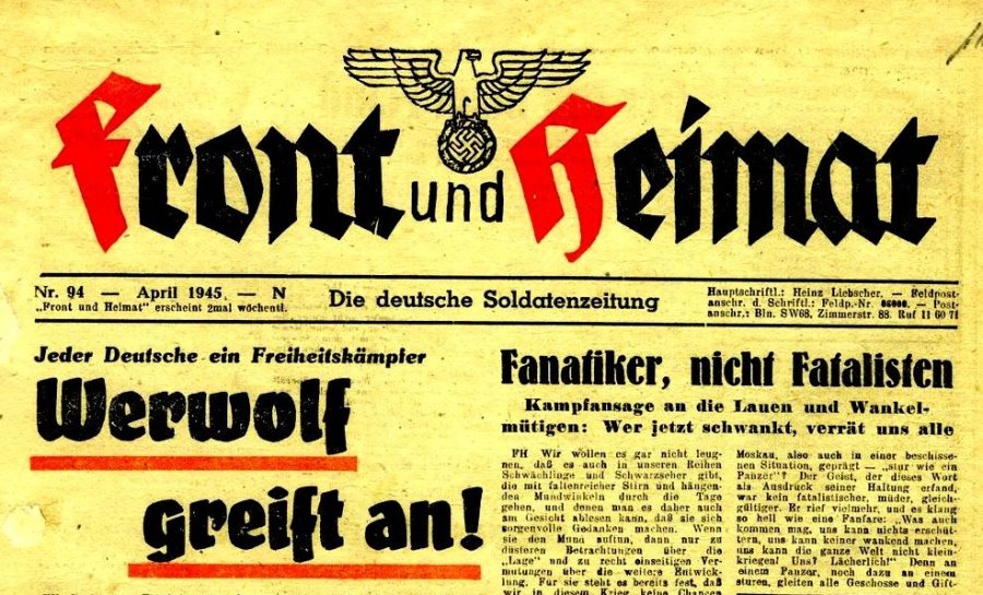 NS-Zeitung Front und Heimat, April 1945, Titelausschnitt; (Kopie: Eduard Stenger)