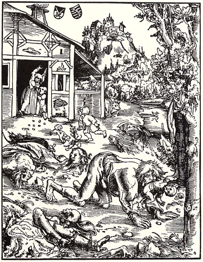 Werwolf, Holzschnitt von Lucas Chranach 1512; (Kopie: Eduard Stenger)