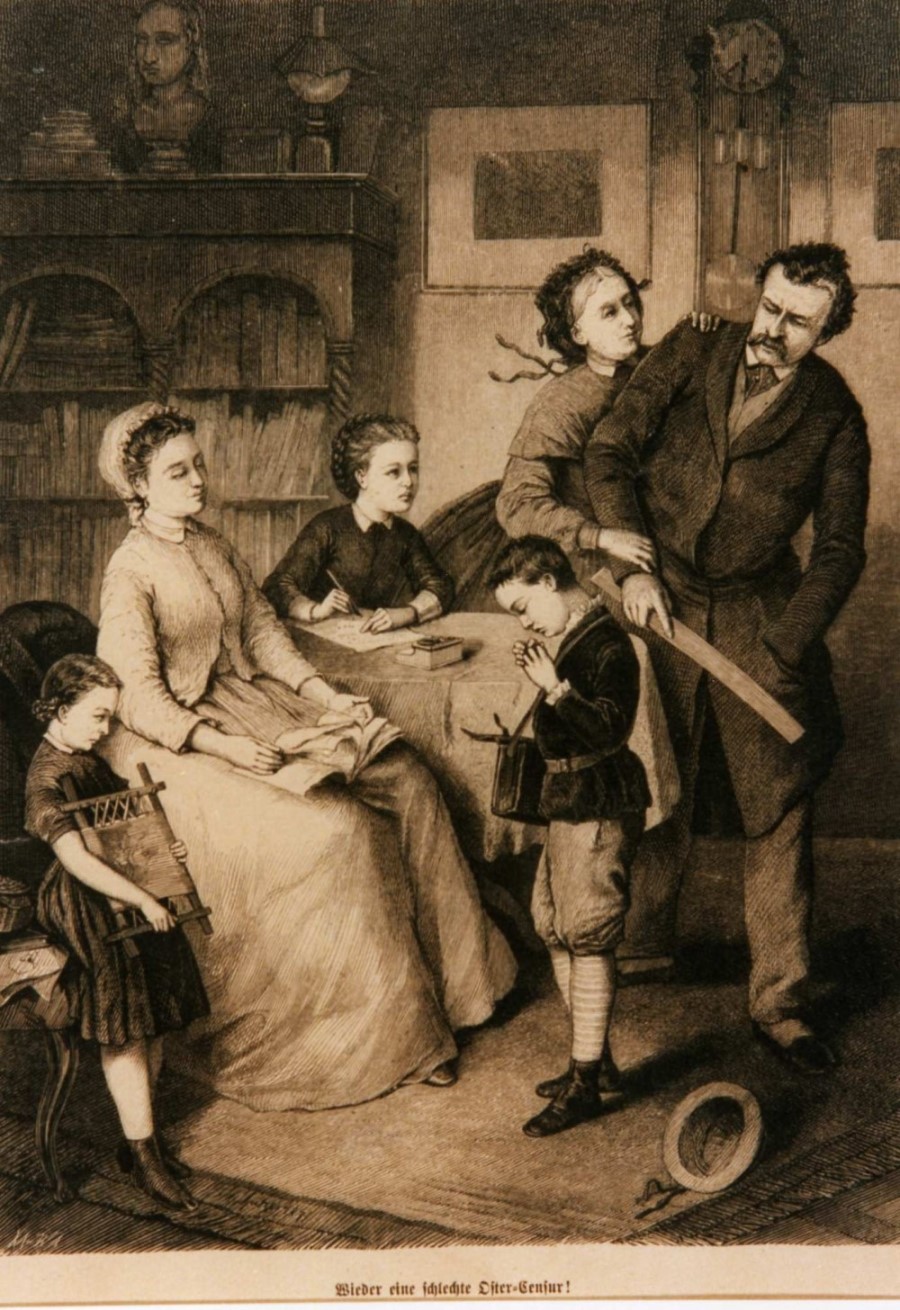 "Wieder eine schlechte Oster-Censur"; Holzstich um 1880.